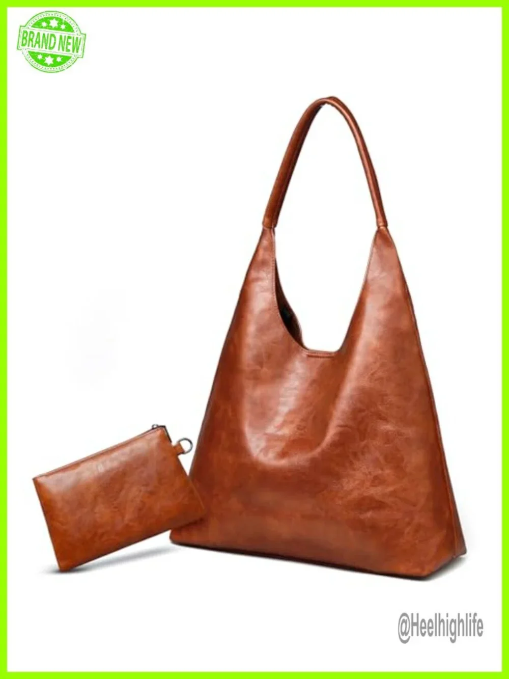 Hobo Bag Vegan Leather Slouchy Tote Shoulder Purse with Small Pouch